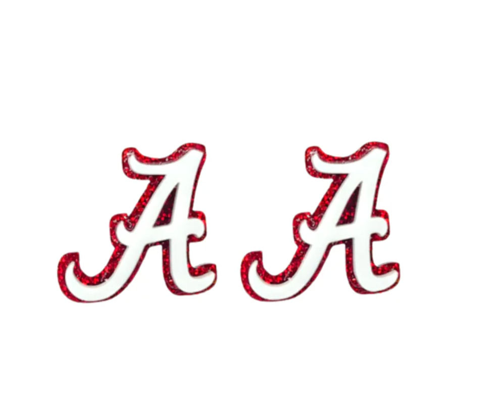 Alabama White & Crimson Glitter A Studs